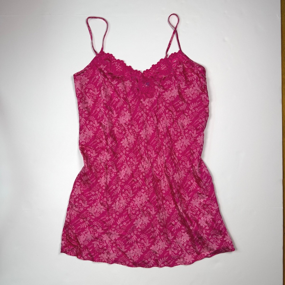 August Silk Intimates Vintage Coquette Women Chemise Nightgown Pink 100% Silk